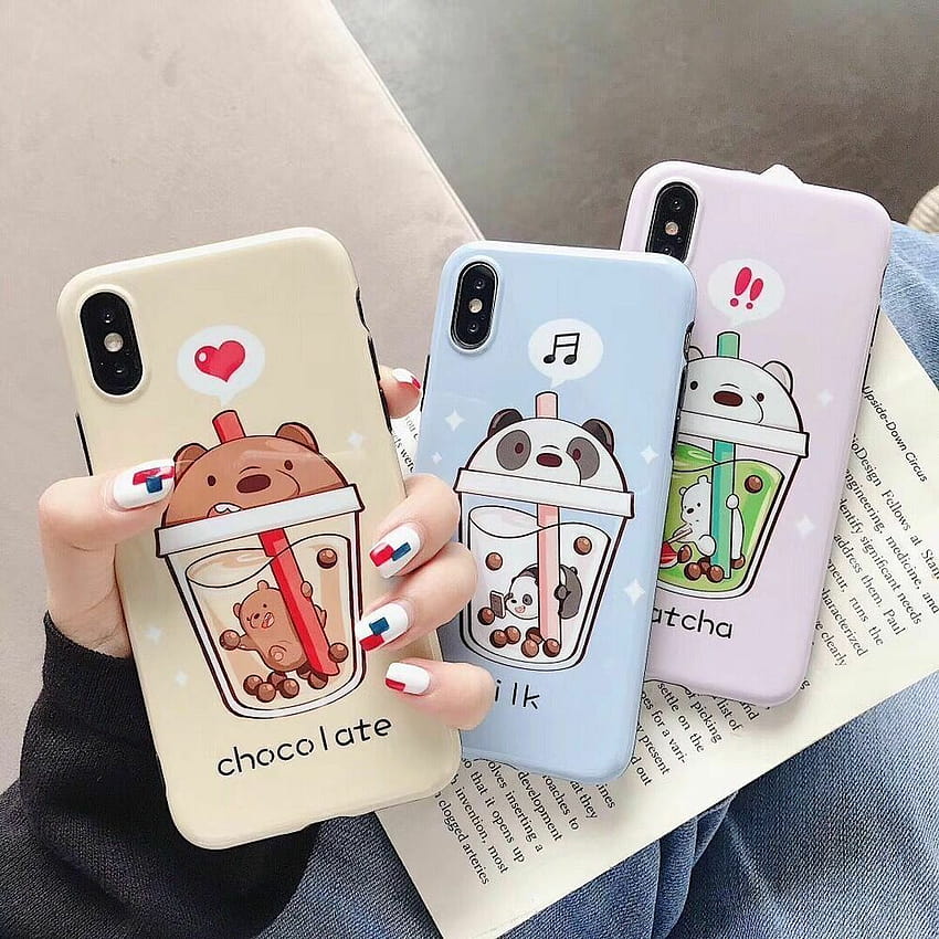 Cute We Bare Bears Milk tea drink cup soft case cover For iPhone XR XS Max 7 HD phone wallpaper