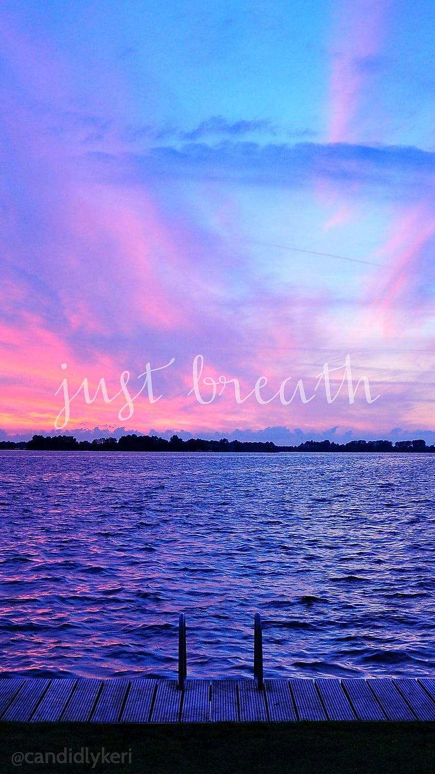 Just Breathe sunset ocean view pink and purple sky, enjoy the view HD phone wallpaper
