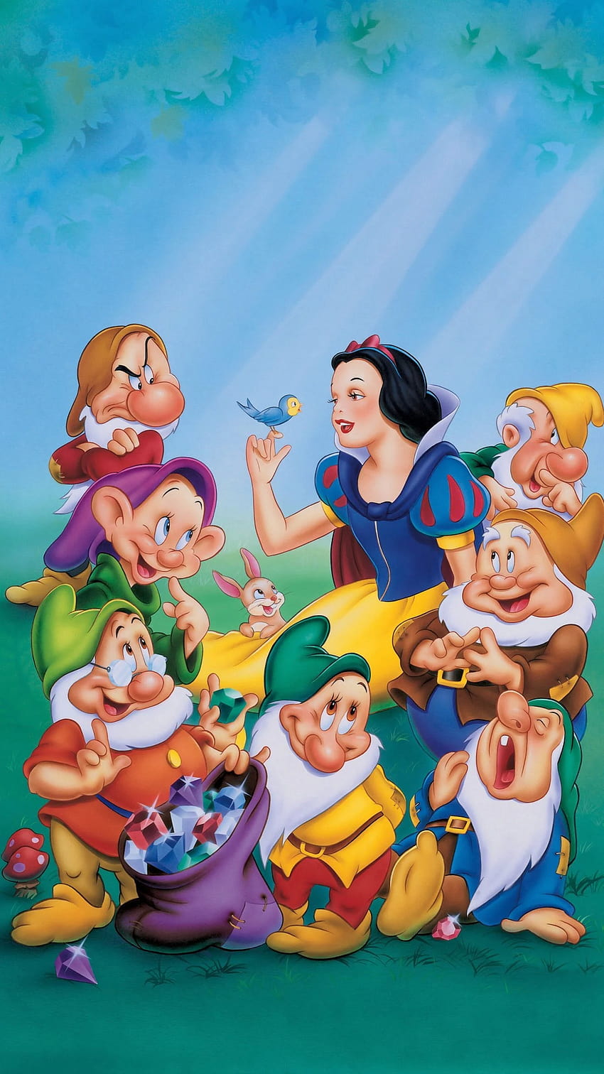 白雪姫と七人の小人、ディズニープリンセス白雪姫 HD電話の壁紙