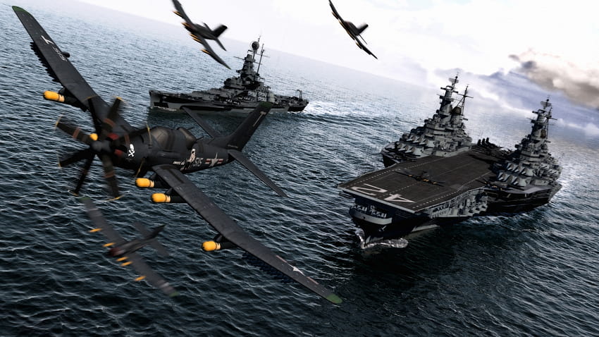 3D 架空の軍艦のデザイン、コール オブ デューティの空母 高画質の壁紙