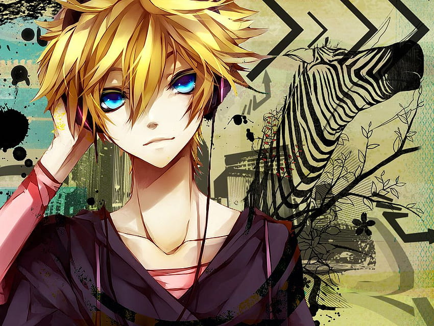 AI Image Generator Anime boy with Blonde hair and Green eyes with a  backpack