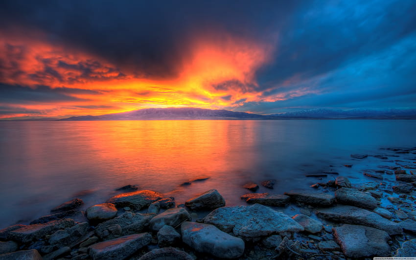 Utah Lake Sunset ❤ para Ultra, lago al atardecer fondo de pantalla