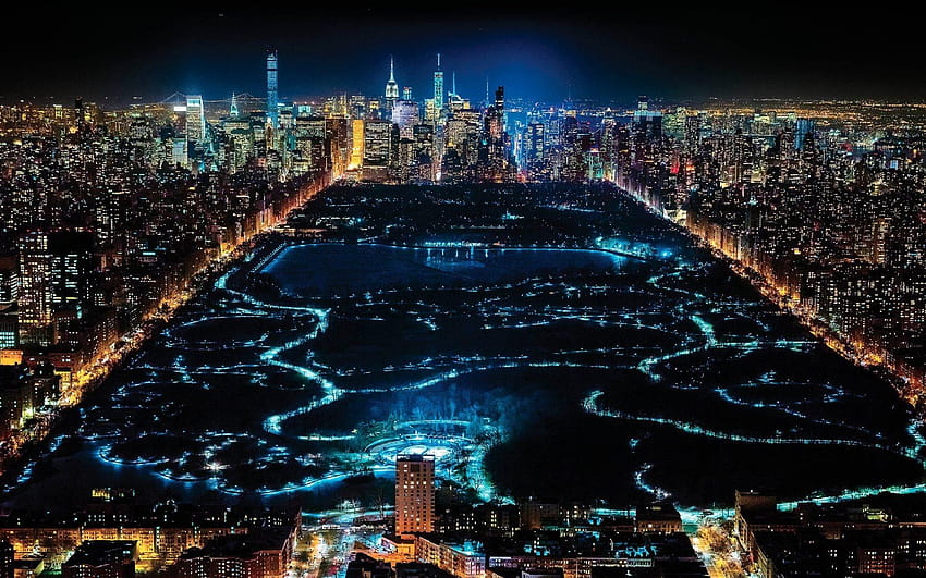 Central park, noche, nueva york, américa, horizonte, central park nueva york fondo de pantalla