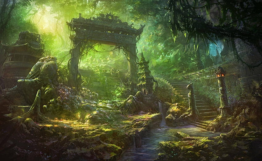Fantasy 25, old trees swamp HD wallpaper