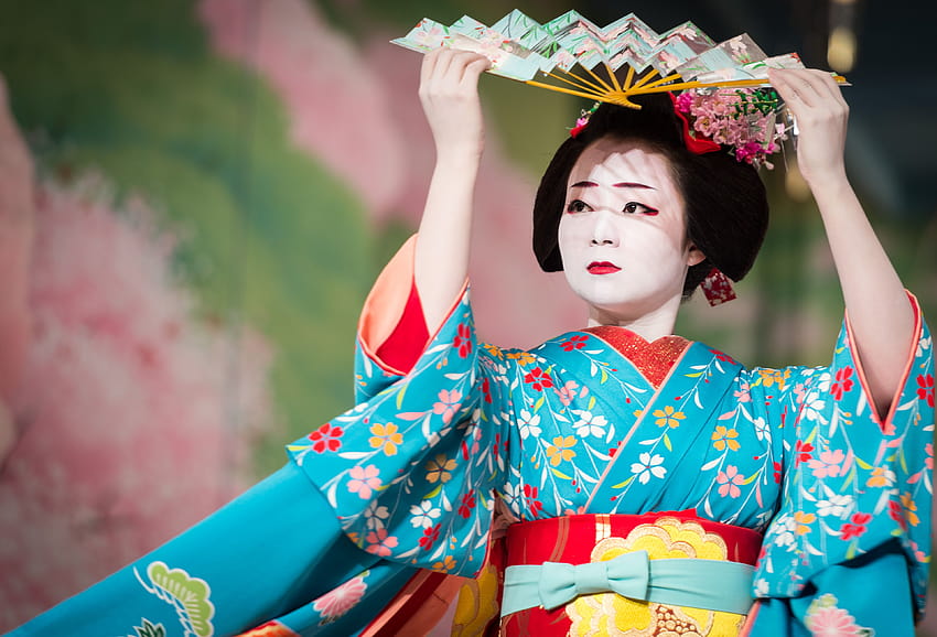: Япония, кимоно, пролет, Киото, гейша, цвете, момиче, красота, жена, maiko, gion, забавление, костюм, традиция, japon, danse, shimada, geiko, японски цветове 3844x2615 HD тапет