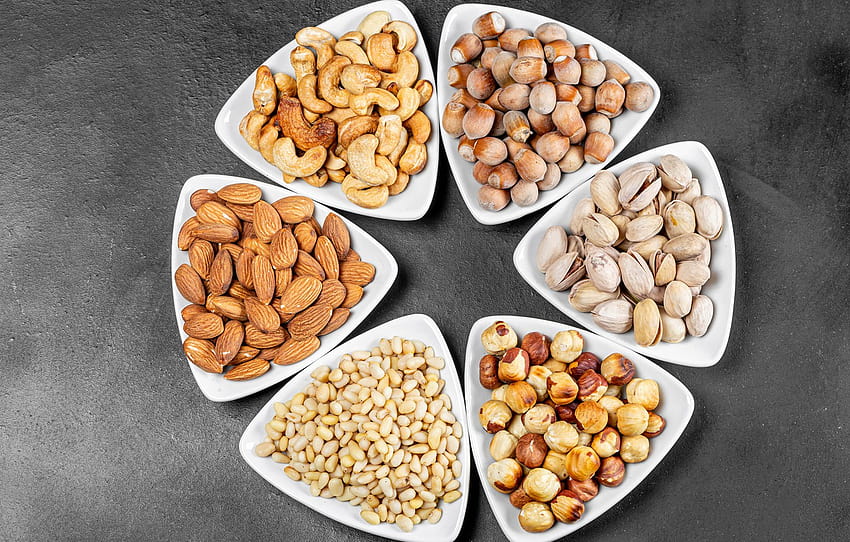nuts, almonds, hazelnuts, pistachios, cashews, macadamia , section еда HD wallpaper