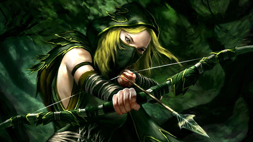 Warrior archer weapon girl blond, archery girl dark HD wallpaper