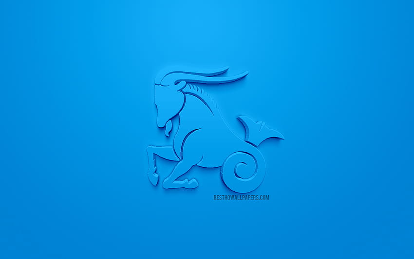 Capricorn zodiac sign, 3d zodiac signs, astrology, Capricorn, 3d astrological sign, blue background, creative 3d art with resolution 2560x1600. High Quality, blue capricorn HD wallpaper