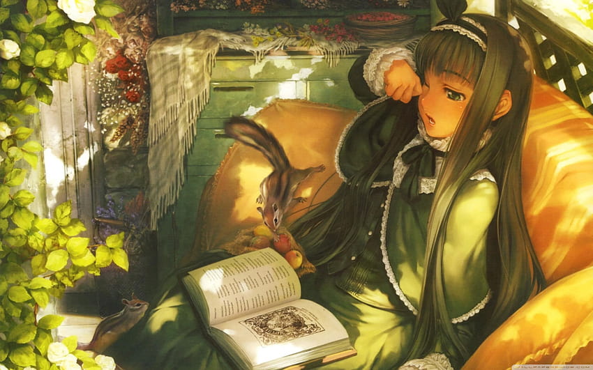 Anime Books, girl reading HD wallpaper