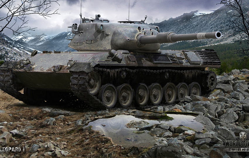 풍경, 산, 돌, 탱크, 독일어, 평균, 월드 오브 탱크, Leopard 1 , 섹션 игры HD 월페이퍼