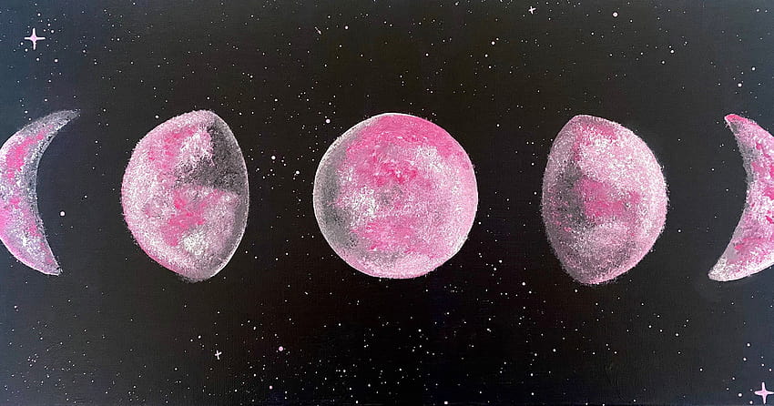 Original pink moon phases acrylic painting, pink moon 2021 HD wallpaper