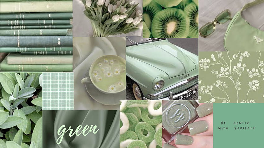 Sage green collage for any laptop, sage green aesthetic HD wallpaper