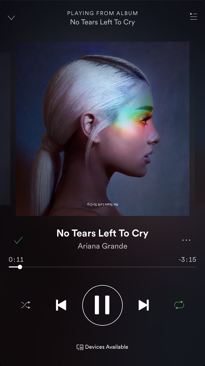 No tears left to cry ist ein toller Song! Ich werde es auf jeden Fall zu meiner Mai-Playlist auf Spotify hinzufügen!, Ariana Grande Spotify-Ästhetik HD-Handy-Hintergrundbild