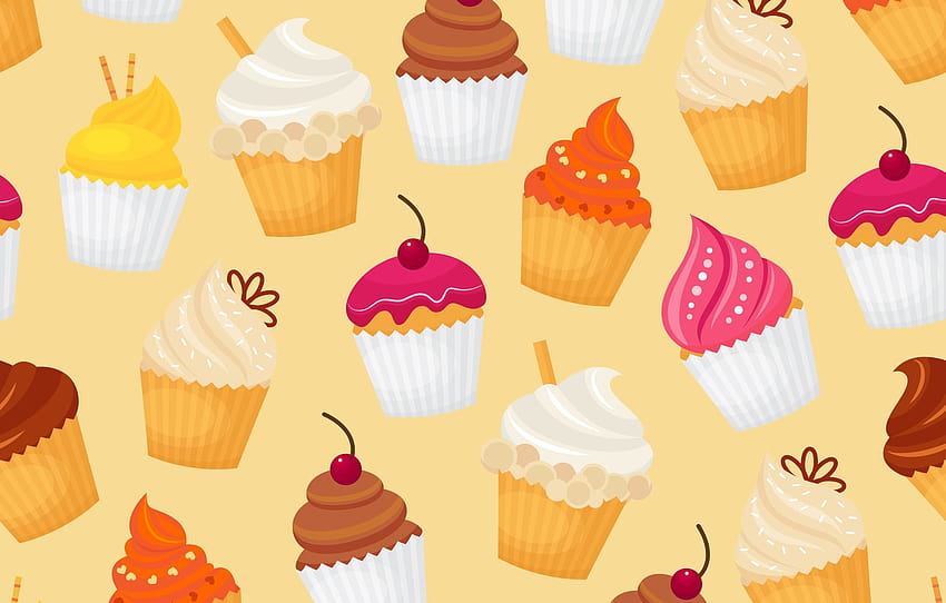 vektor, makanan, tekstur, makanan, pola, manis, cupcake, cupcakes, pencuci mulut, ilustrasi, lezat, mulus, bagian текстуры Wallpaper HD