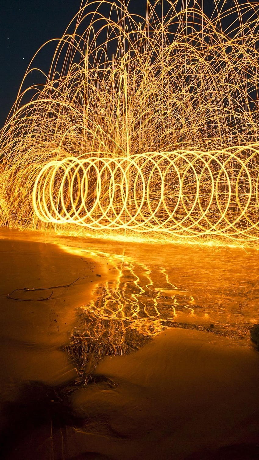 Beach night fire circles events confusion HD phone wallpaper