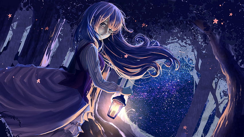 Girl, Anime, Lantern, Forest, Night, anime nightcore HD wallpaper | Pxfuel