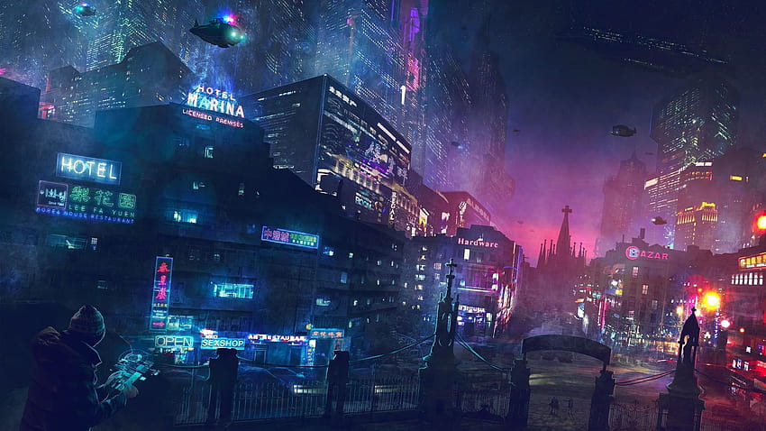공상 과학, 애니메이션 미래 도시 네온 HD 월페이퍼