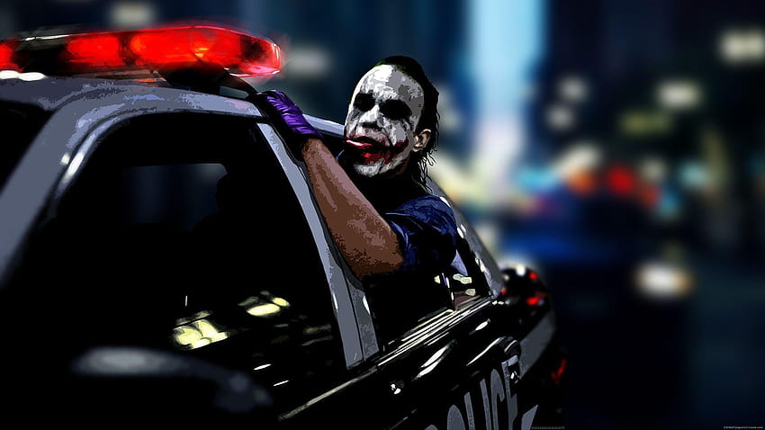 Joker en coche de policía El caballero oscuro, batman el bromista del caballero oscuro fondo de pantalla