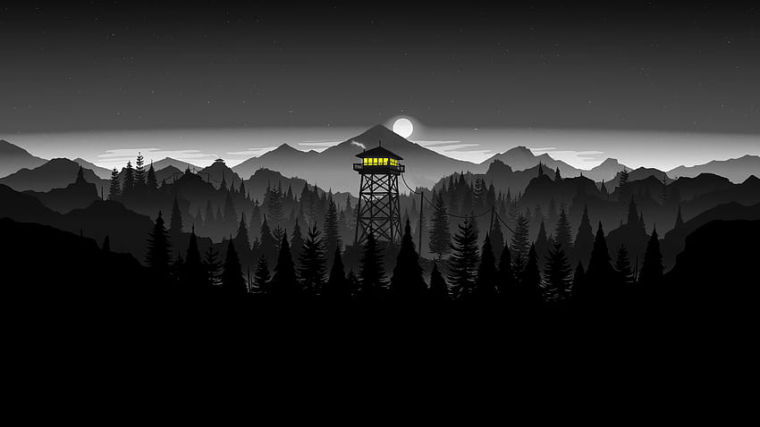 Firewatch Tower, amoled black and white HD wallpaper