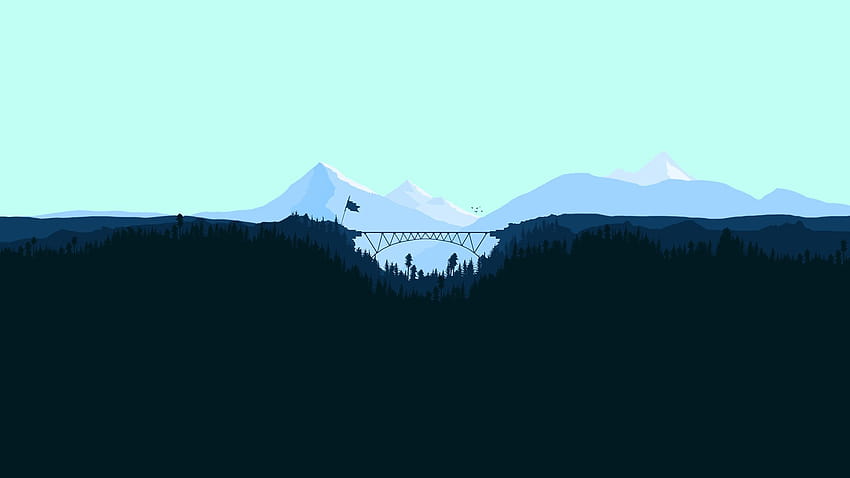 Минималистична гора, зелено небесно синьо минималистично HD тапет