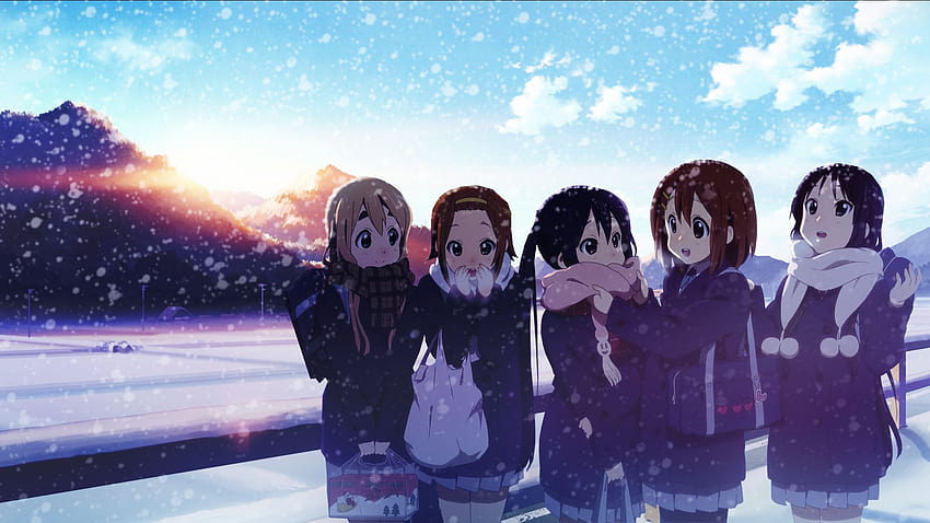 : Menschen, Anime Girls, Schnee, Winter, K ON, Akiyama Mio, Hirasawa Yui, Tainaka Ritsu, Kotobuki Tsumugi, Nakano Azusa, Staffel, Screenshot 1920x1080 HD-Hintergrundbild