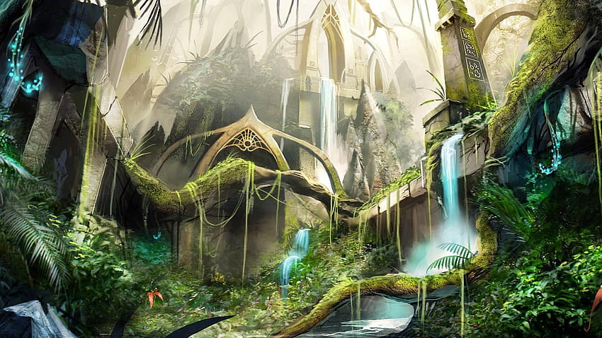 Fantasy Jungle Ruins and backgrounds HD wallpaper
