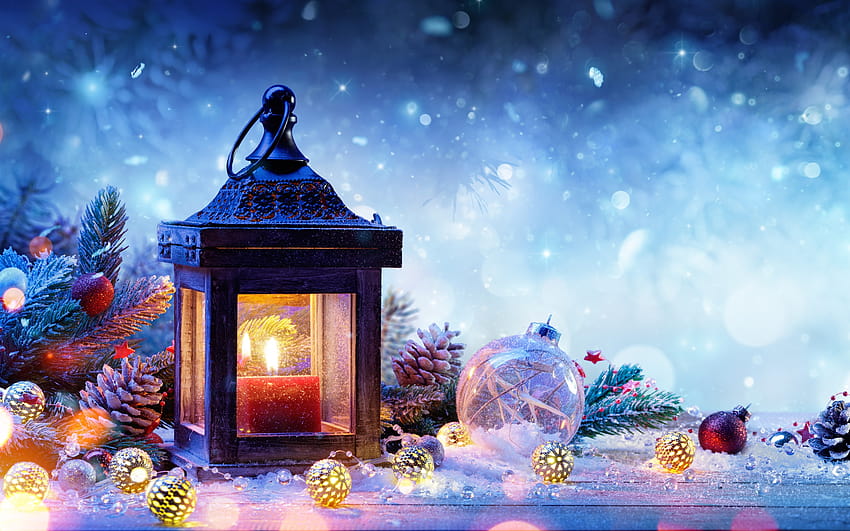 Christmas decorations, spruce, snow, lamp, balls, New Year 3840x2160 U , christmas views HD wallpaper