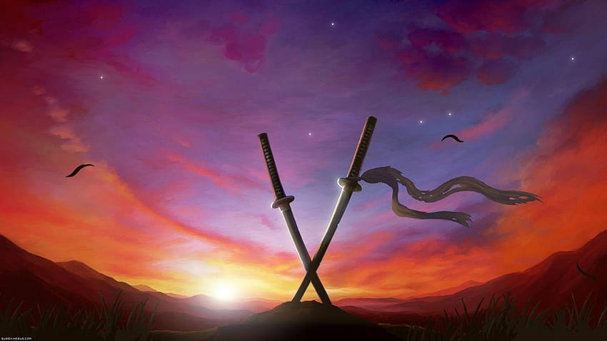 Originals Anime Crossed swords stuck into the ground, cross swords HD wallpaper