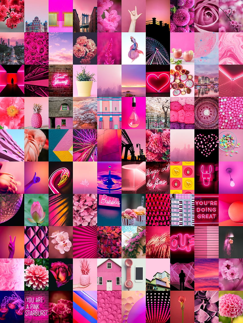 Kit de colagem de parede estético rosa ousado digital, quadro de humor roxo Papel de parede de celular HD