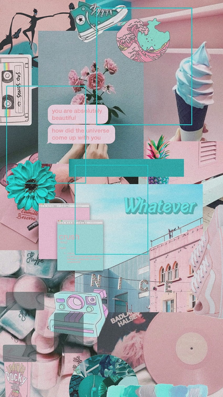 Pink & Teal, blaugrüne Collage HD-Handy-Hintergrundbild
