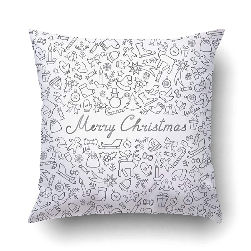 BPBOP Xmas Christmas Icons Happy Winter Holiday Doodle Handwritten Lettering MERRY CHRISTMAS Pillow Case Cushion Cover Case Throw Pillow Case 16x16 inches HD phone wallpaper