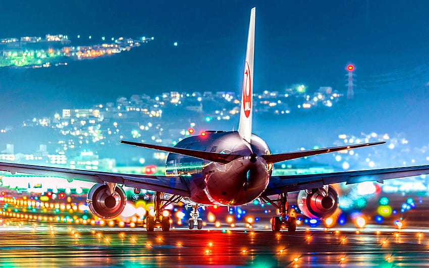 Airbus A300, Japan Airlines, JAL, Start- und Landebahn, Nacht, A300, Airbus mit einer Auflösung von 3840 x 2400. Hohe Qualität HD-Hintergrundbild