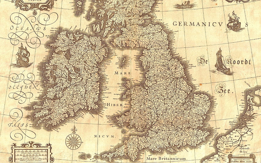 Map of Great Britain and Ireland, maps of the 17th century, 1691, antique maps, United Kingdom, Ireland, map with resolution 3840x2400. High Quality, united kingdom map HD wallpaper