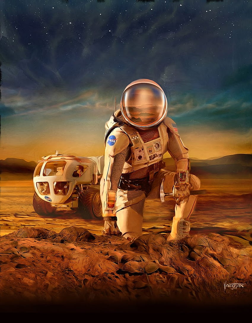 화성의 NASA 우주 비행사 James Vaughan, 화성 식민지 HD 전화 배경 화면