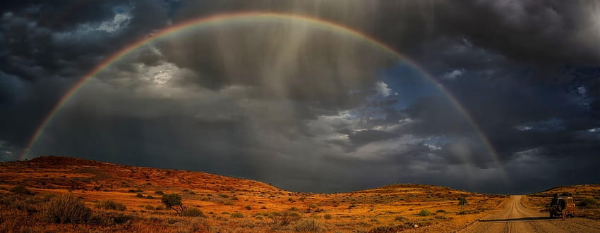 landscape, Nature, Africa, Namibia, Rainbows, Steppe, Dirt Road, shrub steppe HD wallpaper