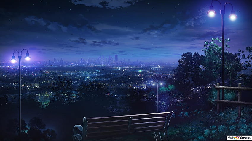 Beau paysage de nuit d'anime, ciel nocturne d'anime de ville Fond d'écran HD