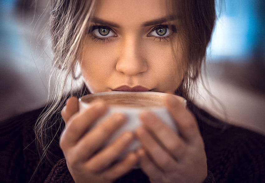 Brunette Coffee Face Girl Model Woman, coffee women HD wallpaper