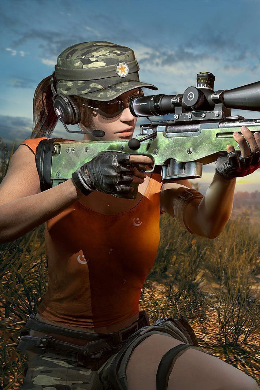 PUBG girl player with AWM snipper 8x zoom mobile, 8x sniping HD phone wallpaper