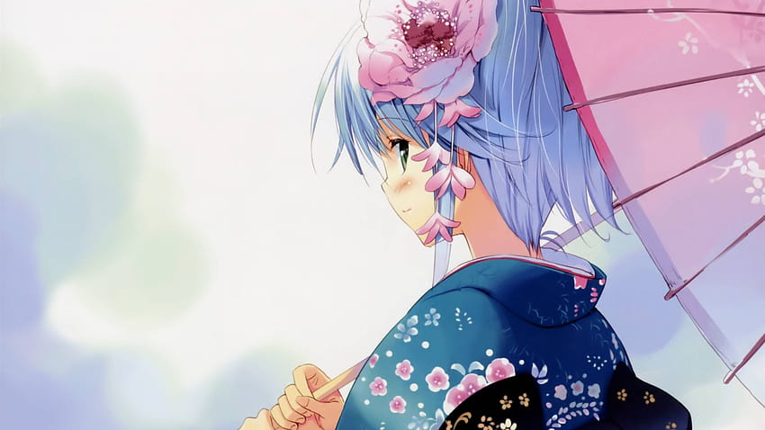 Fille anime japonaise, kimono, parapluie 2880x1800, fille de dessin animé avec parapluie Fond d'écran HD