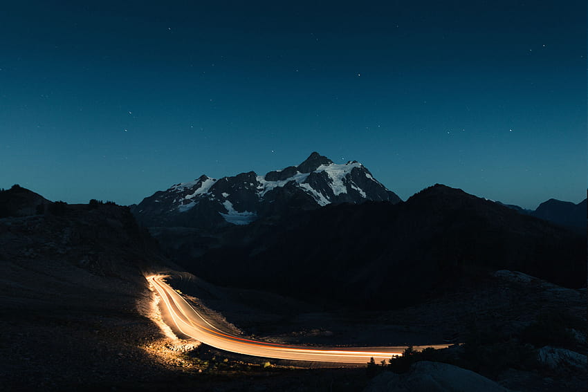 mountain, Road, Long Exposure, Light Trails, Stars, Night, Sky, road mountain stars sky HD wallpaper