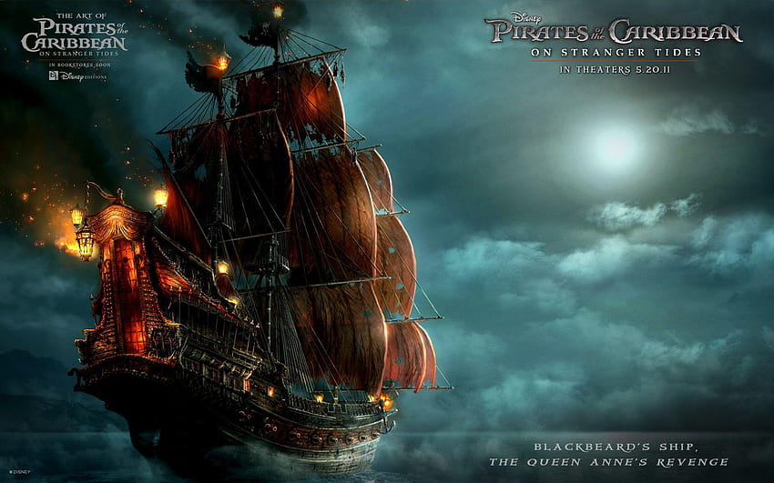 Blackbeard&Ship ใน Pirates Of The Caribbean 4 วอลล์เปเปอร์ HD