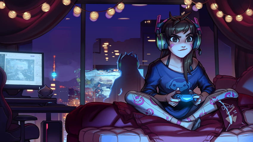 Anime Girl Gamer, chicas jugando videojuegos fondo de pantalla