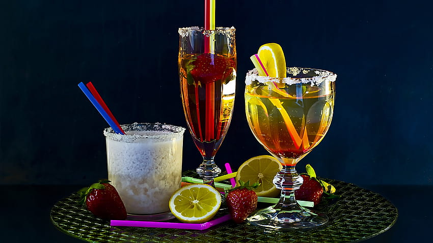 cocktails, Milk shake, strawberry, orange, ice, sugar, lemon, Food HD wallpaper