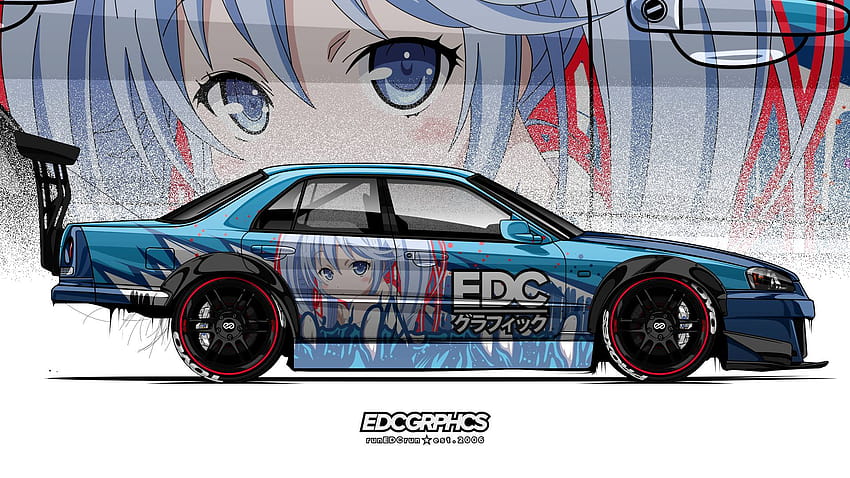 : EDC Graphics, Nissan Skyline ER34, renderowanie, japońskie samochody, anime girls, JDM 1920x1080 Tapeta HD