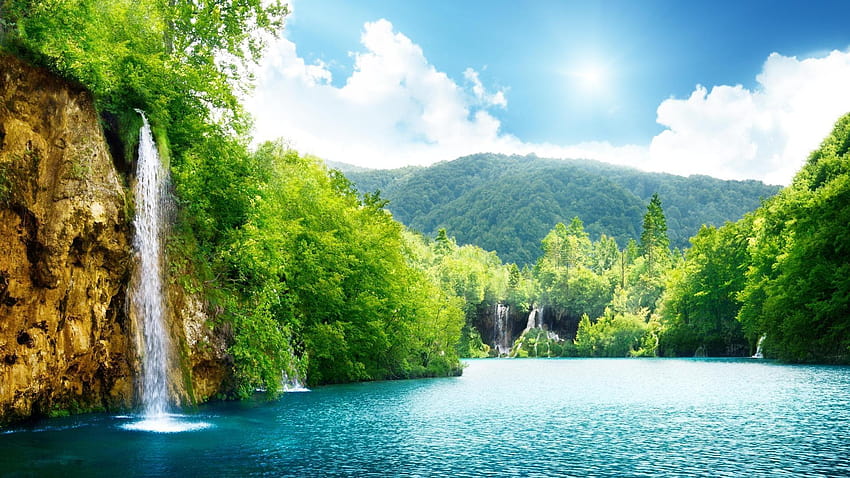 stunning waterfall paradise HD wallpaper