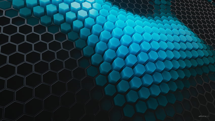 Hexagons , Patterns, Cyan background, Cyan blocks, Abstract, colorful blocks HD wallpaper