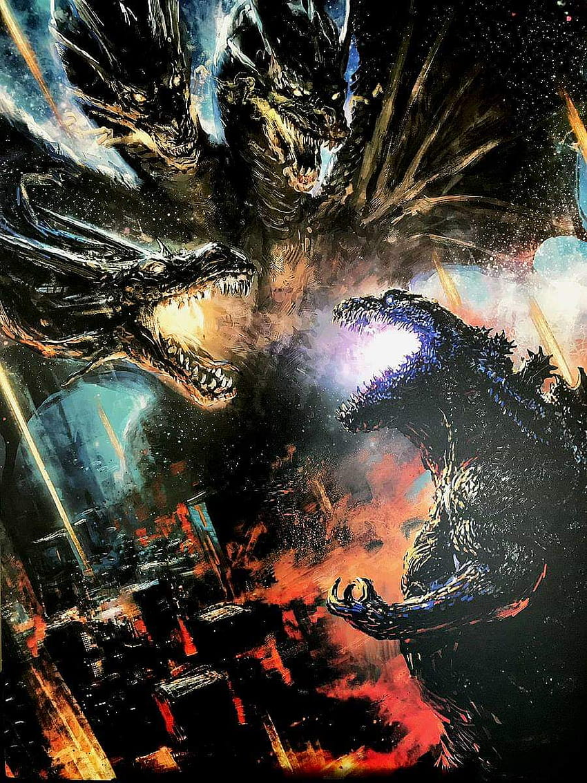 Shin Godzilla and King Ghidorah do battle in celebration of Godzilla, godzilla vs king ghidorah HD phone wallpaper