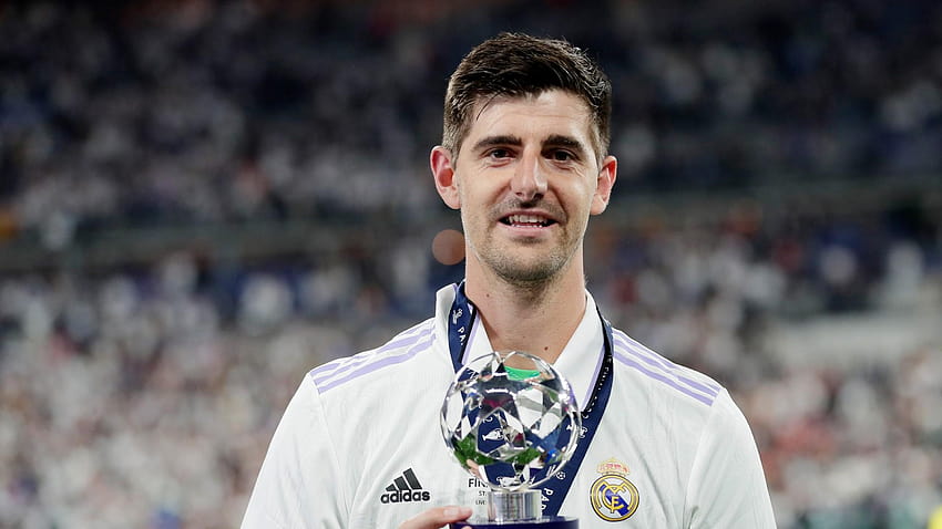 Как Тибо Куртоа от Реал Мадрид спечели наградата за играч на мача на финала на Шампионската лига на УЕФА за 2022 г. и потвърди мястото си сред най-добрите вратари в света срещу Ливърпул, Реал Мадрид UCL 2022 HD тапет