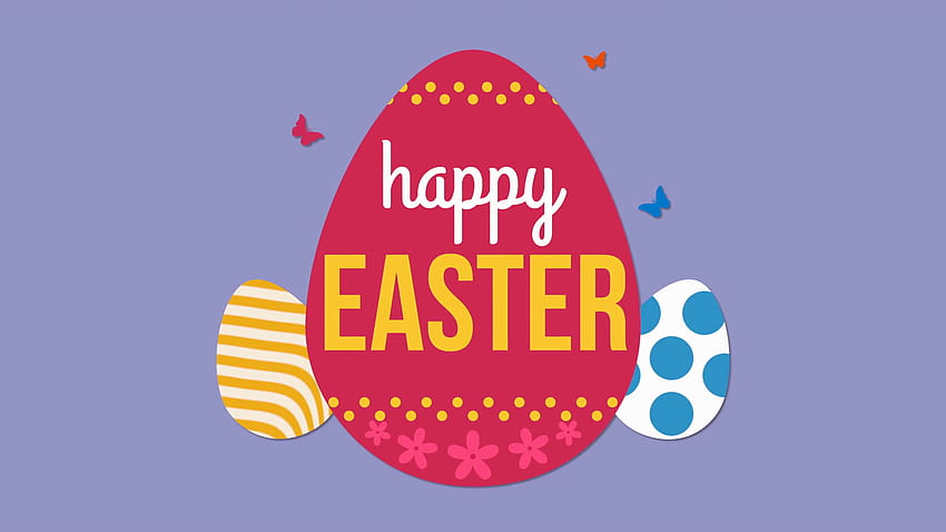 Primer plano animado Feliz texto de Pascua y huevos sobre púrpura. Plantilla de estilo dinámico de lujo y elegante para s de movimiento de vacaciones fondo de pantalla