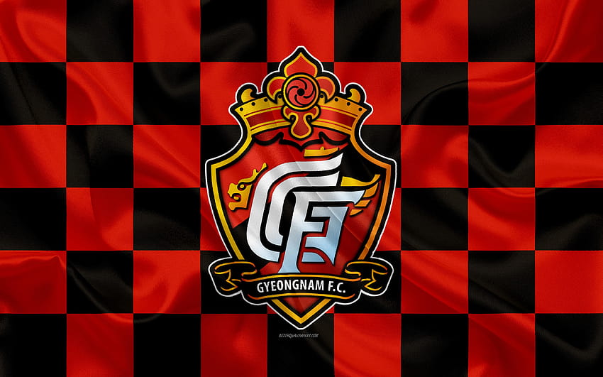 Herunterladen hintergrundbild gyeongnam fc, logo, kunst, rot HD wallpaper